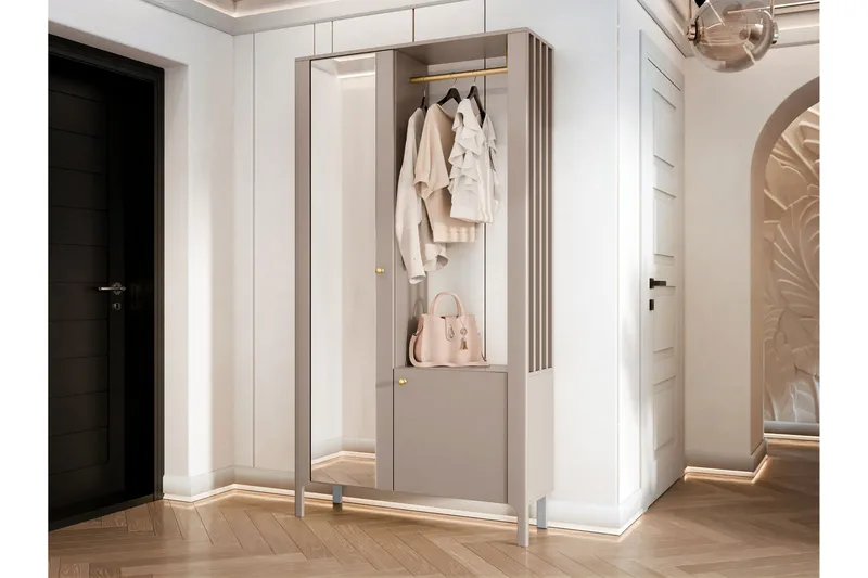 Aggarwal Garderob med Spegel 105x197 cm, Beige