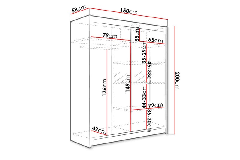 Camino Garderob 150x58x200 cm - Svart - Products - Förvaring - Garderober & garderobssystem