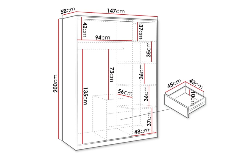 Chavez Garderob med Spegel 147x200 cm - Beige - Products - Förvaring - Garderober & garderobssystem