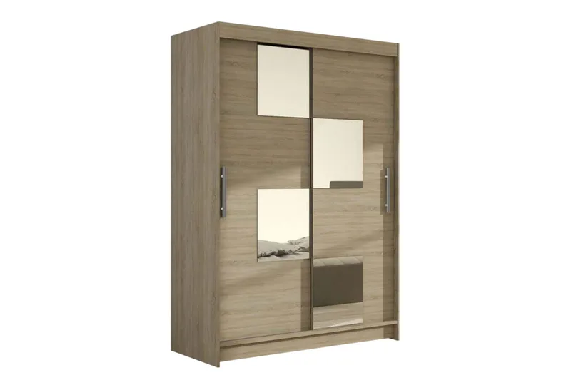 Estella Garderob Skjutdörrar Fyrkantig Spegel, Ek