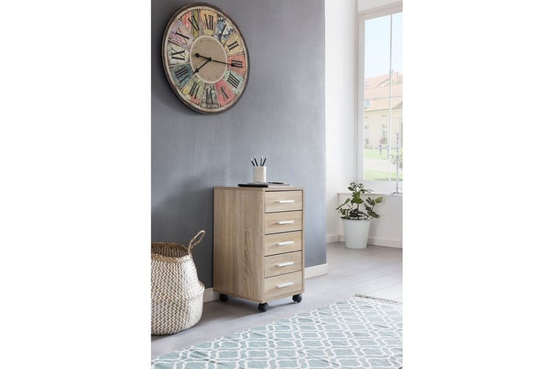 Rullkontejner Wohnling 5 lådor med hjul, folierad spånskiva, modern stil Sonoma - Sonoma - Products - Förvaring - Förvaringsmöbler - Byrå - Hallbyrå