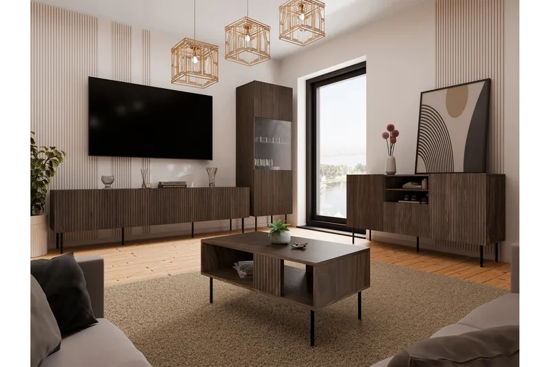 Hammarstrand TV Möbelset Vardagsrum - Valnöt / Svart / Ribbad Trä - Products - Förvaring - Förvaringsmöbler - Möbelset för vardagsrum