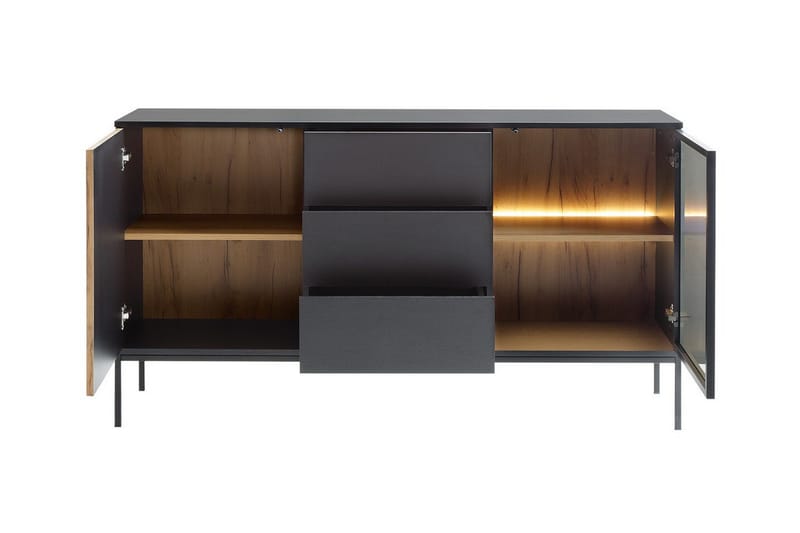 Klinkerville Möbelset Vardagsrum med Belysning TV-bänk vitrin - Svart Trä / Brun / Ribbad / Glas - Products - Förvaring - Förvaringsmöbler - Möbelset för vardagsrum