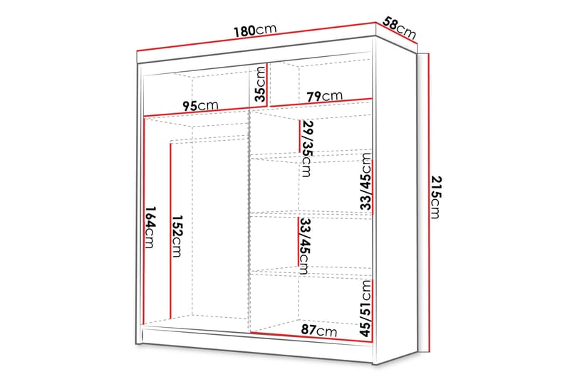 Chavez Garderob 180x215 cm - Vit - Products - Förvaring - Garderober & garderobssystem - Garderobsskåp