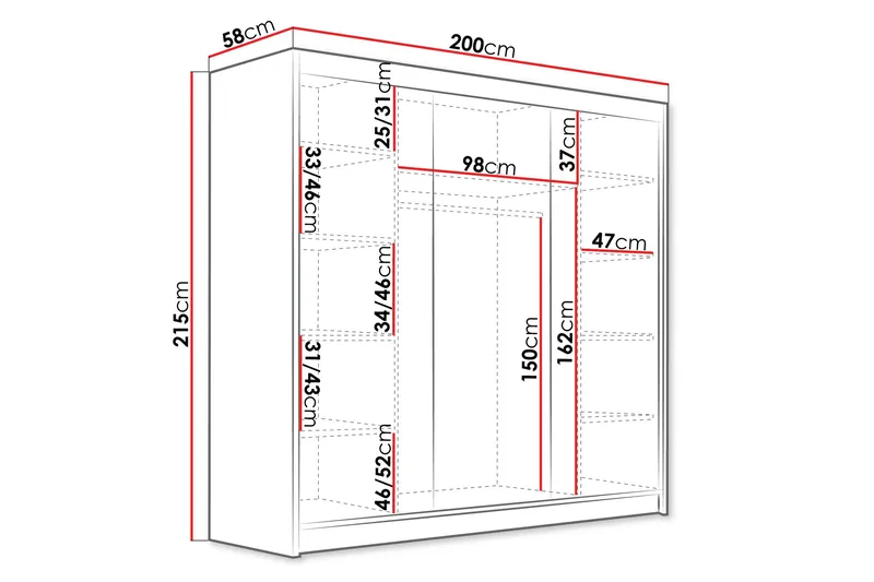 Dianna Garderob 200x215 cm - Svart - Products - Förvaring - Garderober & garderobssystem - Garderobsskåp