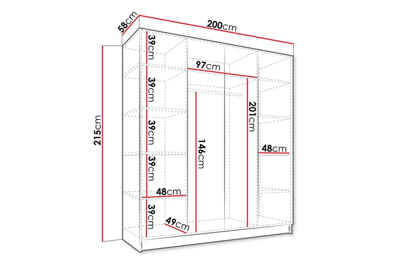 Vadstena Garderob 200 cm - Vit/Guld - Products - Förvaring - Garderober & garderobssystem - Garderobsskåp