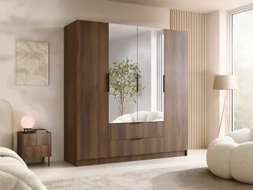 Herrljunga Garderob med Spegel 200x215 cm med lådor - Brun/Svart/Spegel - Products - Förvaring - Garderober & garderobssystem