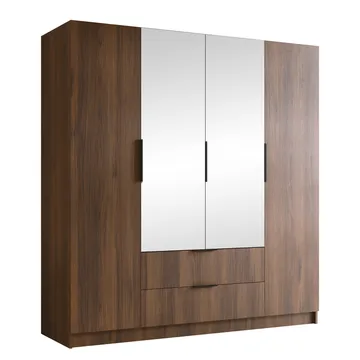 Herrljunga Garderob med Spegel 200x215 cm med lådor - Brun/Svart/Spegel - Products - Förvaring - Garderober & garderobssystem