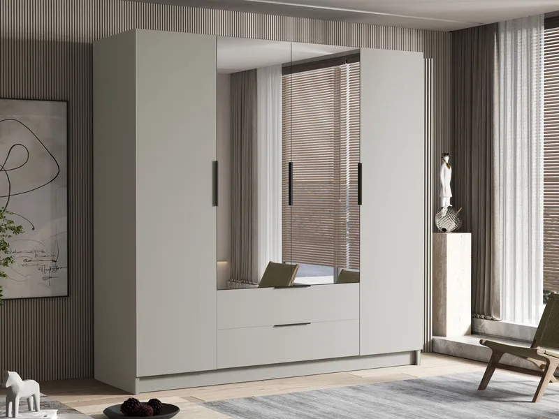 Kelros Garderob med Spegel 200x216 cm - Beige - Products - Förvaring - Garderober & garderobssystem