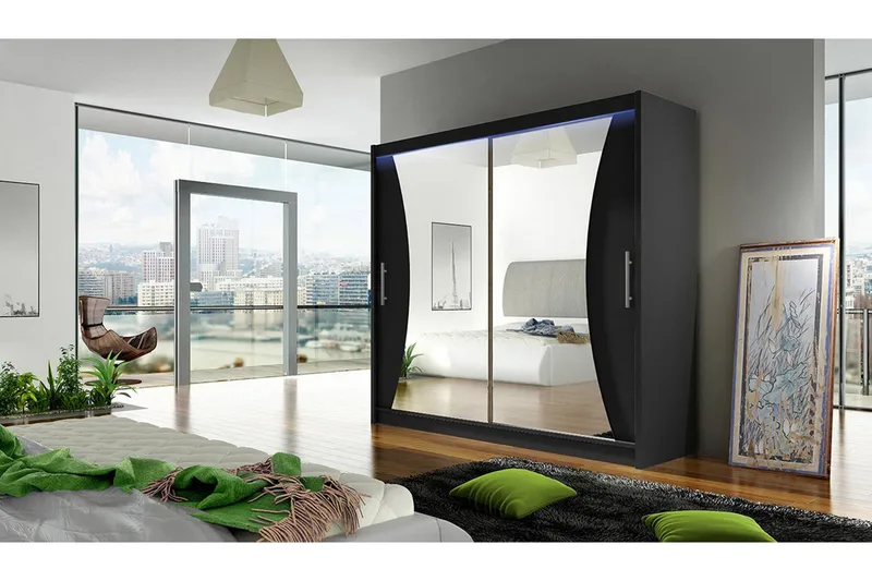 Prag Garderob med Spegel 180x215 cm - Svart - Products - Förvaring - Garderober & garderobssystem