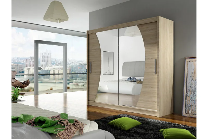 Prag Garderob Skjutdörrar Böjd Spegel - Beige/Trä/Natur - Products - Förvaring - Garderober & garderobssystem