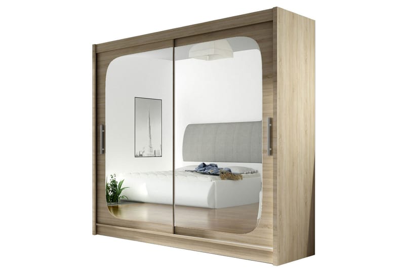 Prag Garderob Skjutdörrar Fyrkantig Spegel, Ek