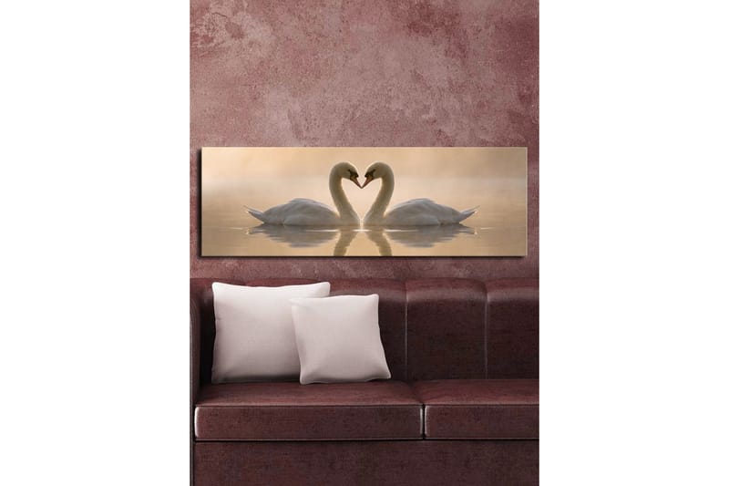 Stor Canvastavla 90x30 cm - Två svanar som formar ett hjärta med sina halsar - Vit / Beige - Products - Inredning - Tavlor & posters - Canvastavla