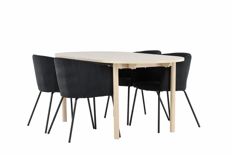 Andy Matgrupp 180 cm Oval med 4 Berit stolar, Whitewash/Svart