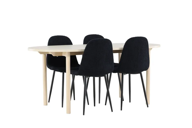 Andy Matgrupp 180 cm Oval med 4 Polar stolar - Whitewash/Svart - Products - Möbler - Bord & matgrupp - Matgrupp