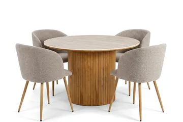 Arvo Matgrupp runt 120 cm Travertinlook med 4 Greya Matstolar - Ek - Products - Möbler - Bord & matgrupp - Matgrupp
