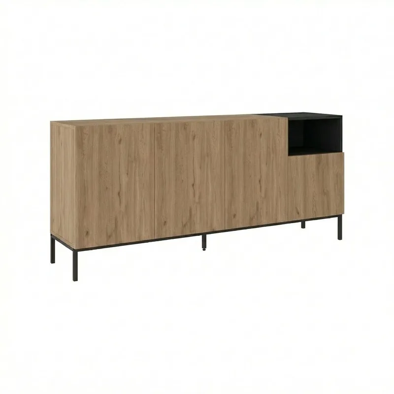 Morlen Konsol 180x80x41,8 cm, Natural Oak, Wood Black, Sandstone