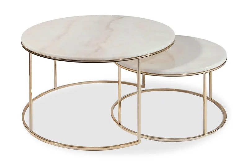 New York Soffbord 80 cm Set om 2 Runt - Marmor/Champagne - Products - Möbler - Bord & matgrupp - Avlastningsbord & sidobord - Satsbord