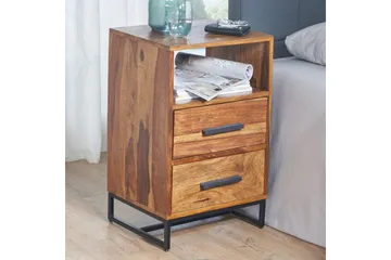 Sängbord Wohnling Massivt trä för kontinentalsängar med 2 lådor förvaringshylla lantlig stil - Products - Möbler - Bord & matgrupp - Avlastningsbord & sidobord - Sängbord & nattduksbord