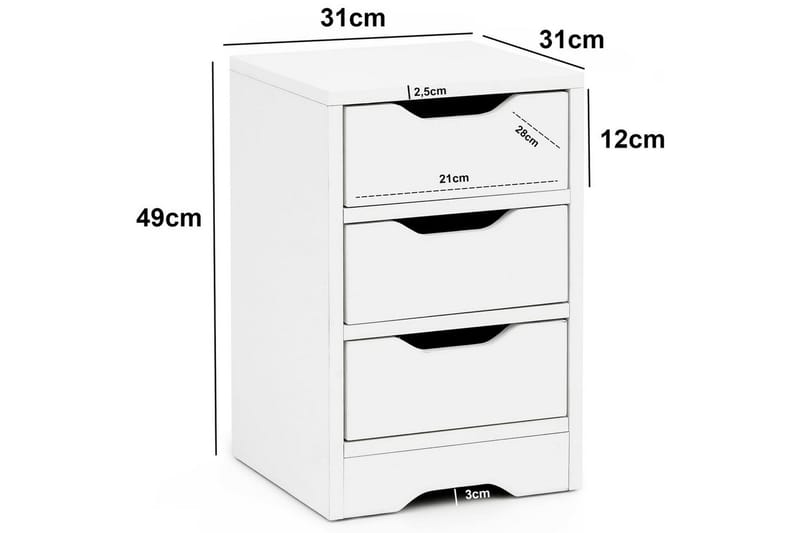 Sängbord Wohnling med 3 lådor i en enkel, modern design för boxspring-säng Vit - Vit - Products - Möbler - Bord & matgrupp - Avlastningsbord & sidobord - Sängbord & nattduksbord