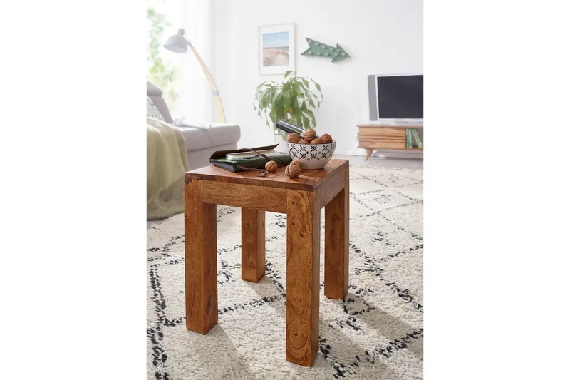 Sido bord Wohnling massivt trä 35x35cm med träben, lantlig stil Rosenträ - Rosenträ - Products - Möbler - Bord & matgrupp - Avlastningsbord & sidobord - Brickbord & småbord