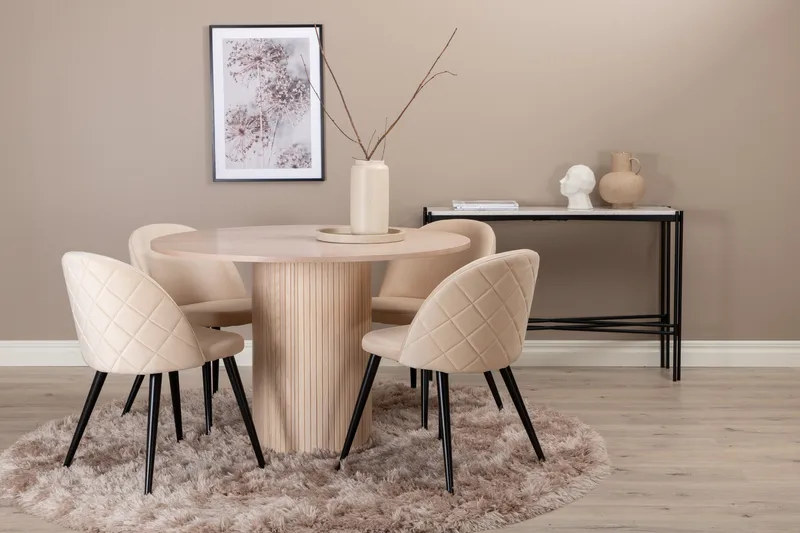 Bianca Matgrupp 110 cm Rund med 4 Velvet stolar - Svart - Products - Möbler - Bord & matgrupp - Matgrupp