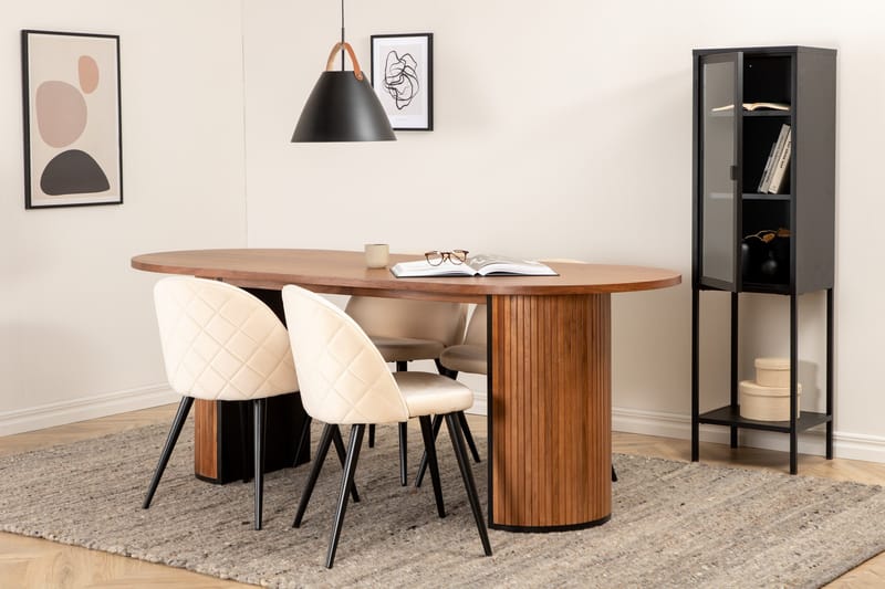 Bianca Matgrupp 200 cm Oval med 4 Velvet stolar - Svart - Products - Möbler - Bord & matgrupp - Matgrupp