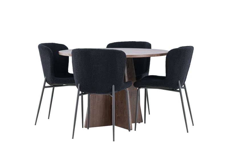 Bootcut Matgrupp 110 cm Rund med 4 Modesto stolar - Mocca/Svart - Products - Möbler - Bord & matgrupp - Matgrupp