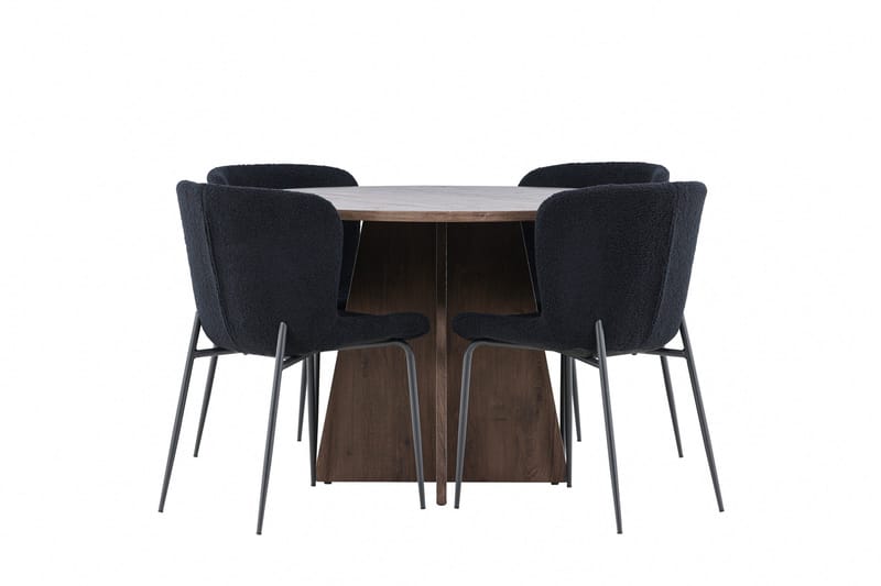 Bootcut Matgrupp 110 cm Rund med 4 Modesto stolar - Mocca/Svart - Products - Möbler - Bord & matgrupp - Matgrupp