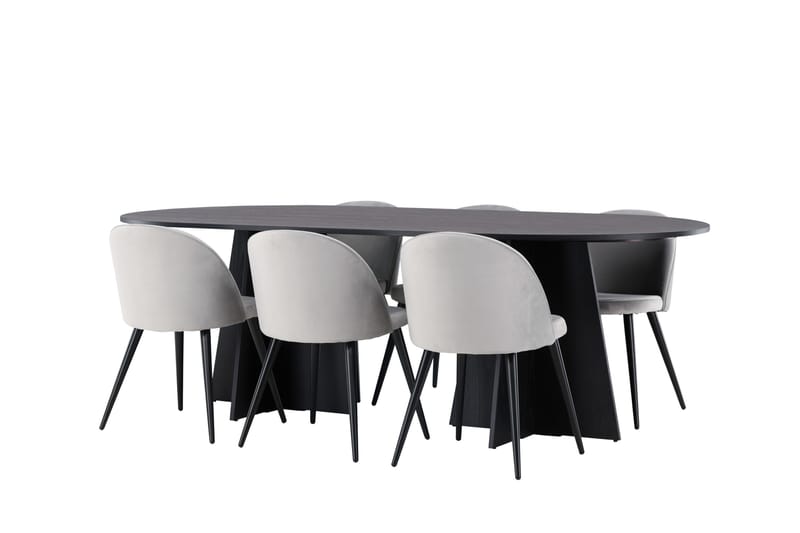 Bootcut Matgrupp 230 cm Rektangulär med 6 Velvet stolar - Svart - Products - Möbler - Bord & matgrupp - Matgrupp