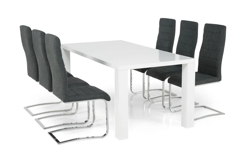 Cibus Matgrupp 180 cm med 6 Cibus Stol, Vit/Mörkgrå