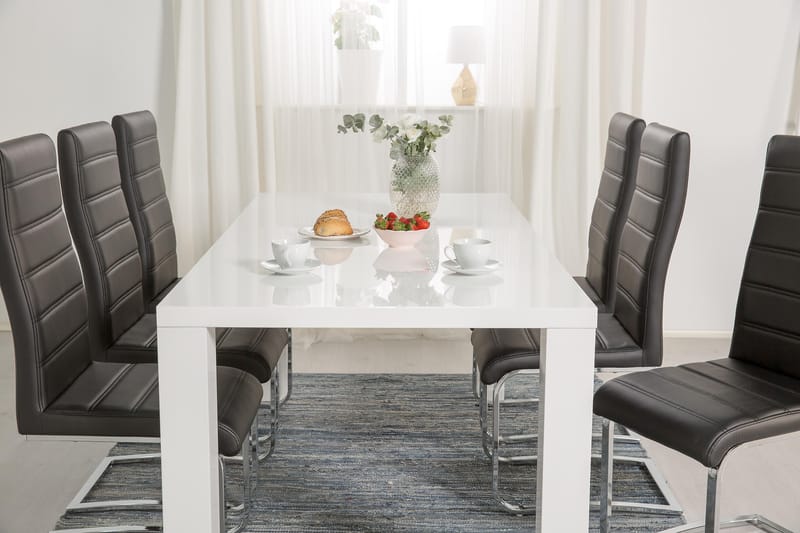 Cibus Matgrupp 180 cm med 6 Stolar - Vit/Svart Konstläder - Products - Möbler - Bord & matgrupp - Matgrupp