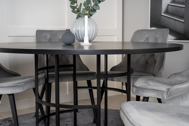 Copenhagen Matgrupp med 6 Valera Lyx Sammetsstolar Svart/Grå - Furniture Fashion - Products - Möbler - Bord & matgrupp - Matgrupp