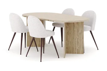 Dano Matbord 180 cm  med 4 Nibe Plus Matstolar - Travertin / Vit - Products - Möbler - Bord & matgrupp - Matgrupp