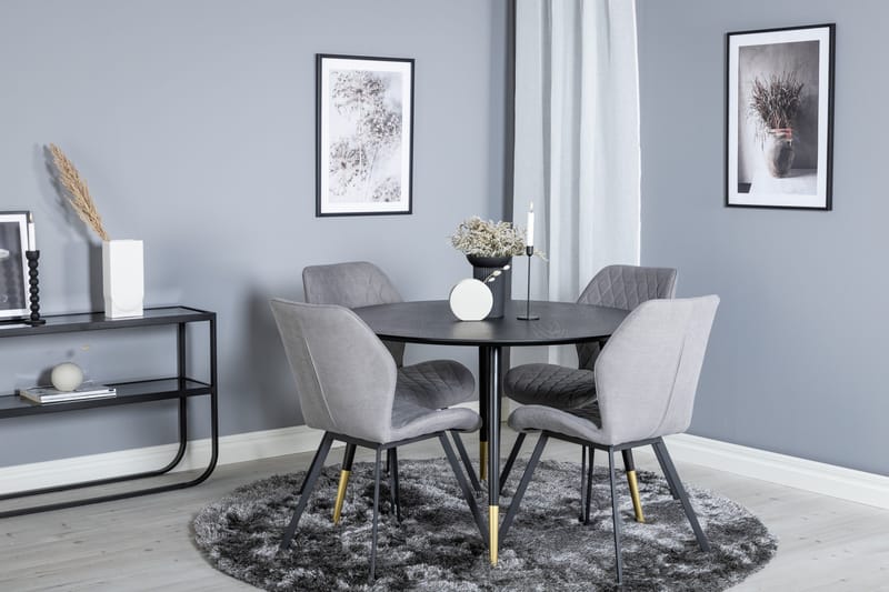 Dipp Matgrupp 115 cm Rund med 4 Gemma stolar - Svart/Guld - Products - Möbler - Bord & matgrupp - Matgrupp