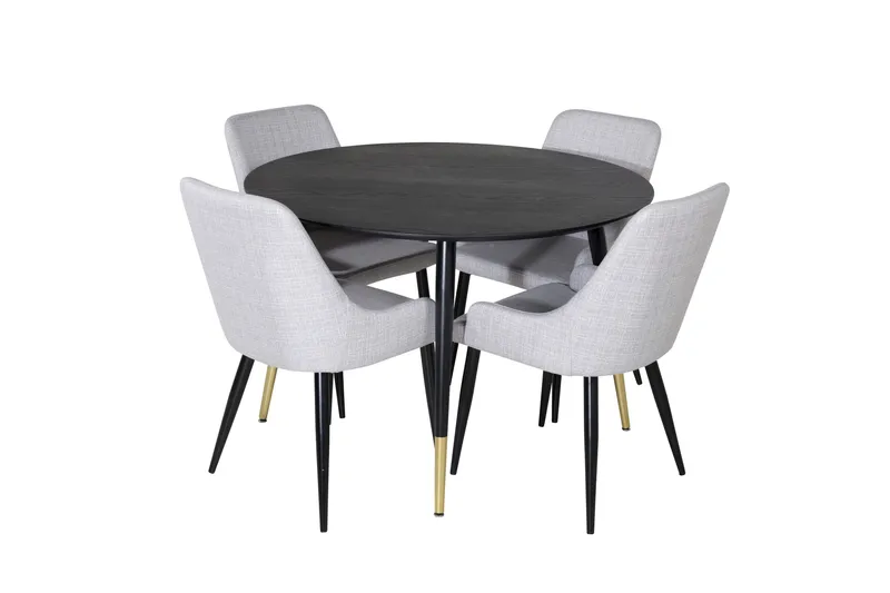 Dipp Matgrupp 115 cm Rund med 4 Plaza stolar, Svart/Guld