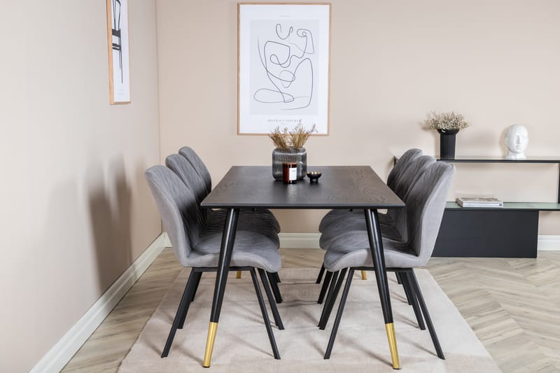 Dipp Matgrupp 180 cm Rektangulär med 6 Gemma stolar - Svart/Guld - Products - Möbler - Bord & matgrupp - Matgrupp