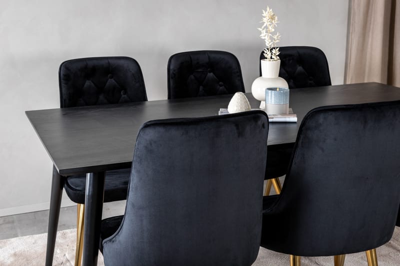 Dipp Matgrupp 180 cm Rektangulär med 6 Velvet Deluxe stolar - Svart/Guld - Products - Möbler - Bord & matgrupp - Matgrupp