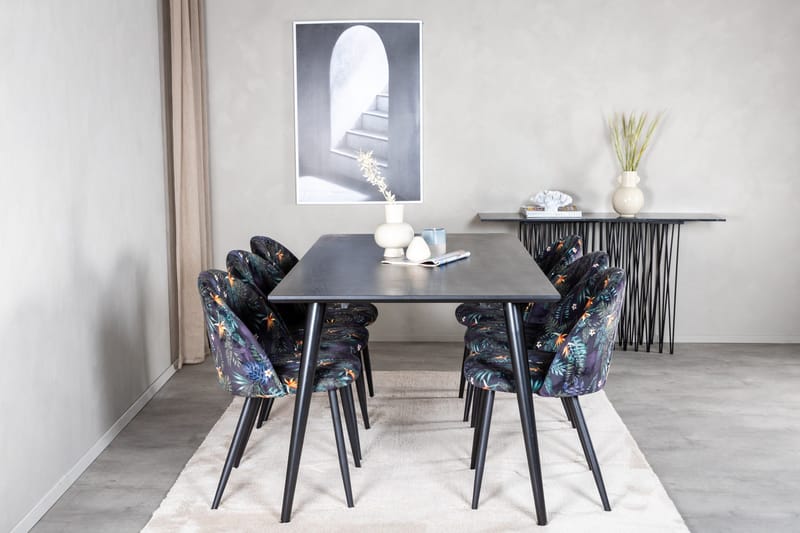 Dipp Matgrupp 180 cm Rektangulär med 6 Velvet stolar - Svart - Products - Möbler - Bord & matgrupp - Matgrupp
