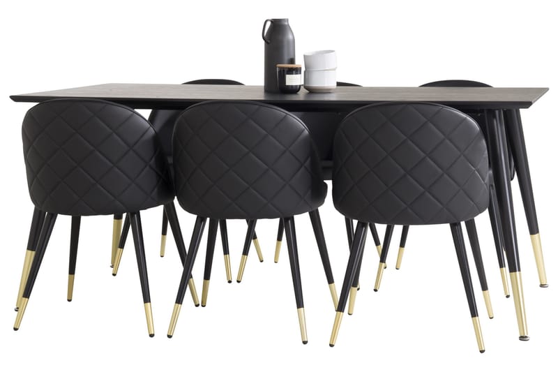 Dipp Matgrupp 180 cm Rektangulär med 6 Velvet stolar - Svart/Guld - Products - Möbler - Bord & matgrupp - Matgrupp