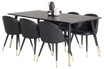 Dipp Matgrupp 180 cm Rektangulär med 6 Velvet stolar - Svart/Guld - Products - Möbler - Bord & matgrupp - Matgrupp