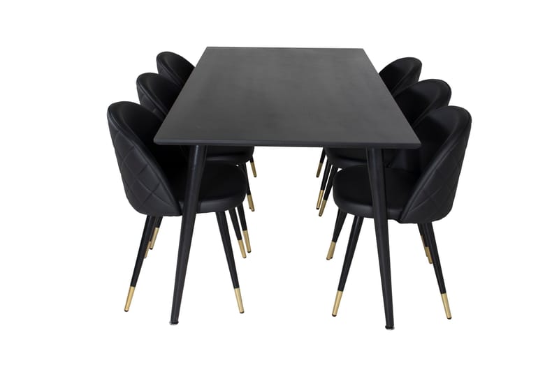 Dipp Matgrupp 180 cm Rektangulär med 6 Velvet stolar - Svart/Guld - Products - Möbler - Bord & matgrupp - Matgrupp