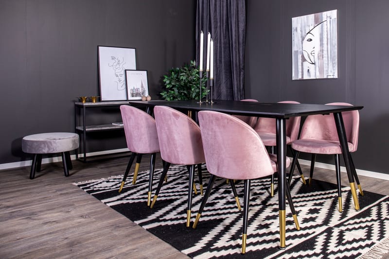 Dipp Matgrupp 180 cm Rektangulär med 6 Velvet stolar - Svart/Guld - Products - Möbler - Bord & matgrupp - Matgrupp