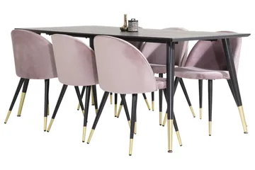 Dipp Matgrupp 180 cm Rektangulär med 6 Velvet stolar - Svart/Guld - Products - Möbler - Bord & matgrupp - Matgrupp