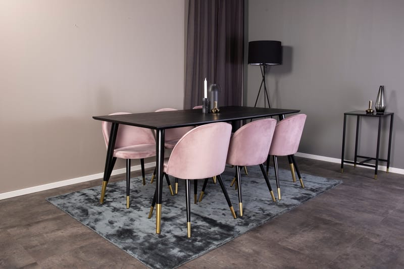 Dipp Matgrupp 180 cm Rektangulär med 6 Velvet stolar - Svart/Guld - Products - Möbler - Bord & matgrupp - Matgrupp