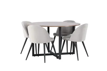 Durango Matgrupp 120 cm Rund med 4 Velvet Stolar - Valnöt - Products - Möbler - Bord & matgrupp - Matgrupp
