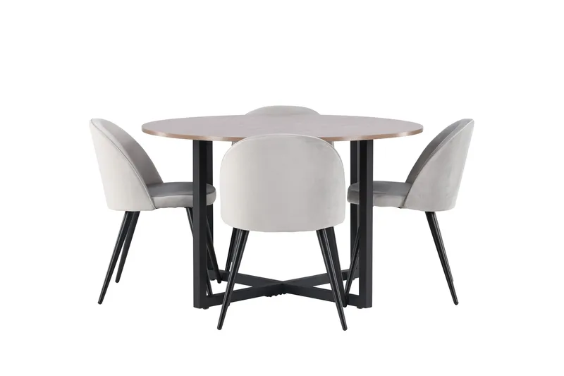 Durango Matgrupp 120 cm Rund med 4 Velvet Stolar, Valnöt