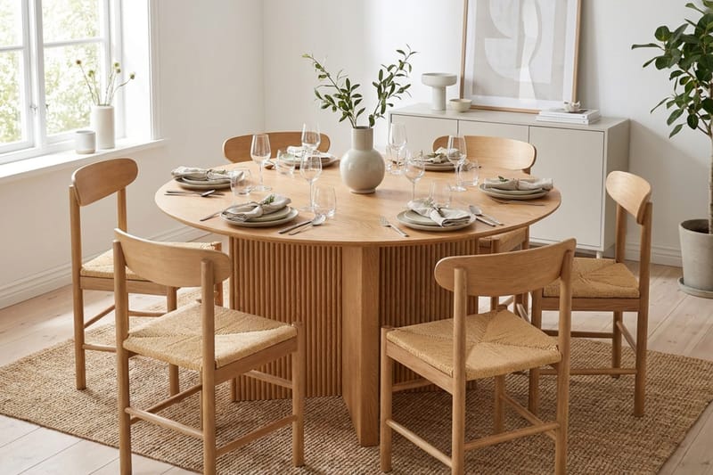 Edda Matgrupp runt 150 cm Ek med 6 Malte Matstolar - Ek - Products - Möbler - Bord & matgrupp - Matgrupp
