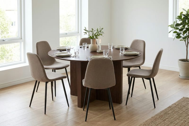 Edda Matgrupp runt 150 cm Valnöt med 6 Nibe Matstolar - Products - Möbler - Bord & matgrupp - Matgrupp