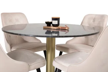 Estelle Matgrupp 106 cm Rund med 4 Velvet stolar - Beige - Products - Möbler - Bord & matgrupp - Matgrupp
